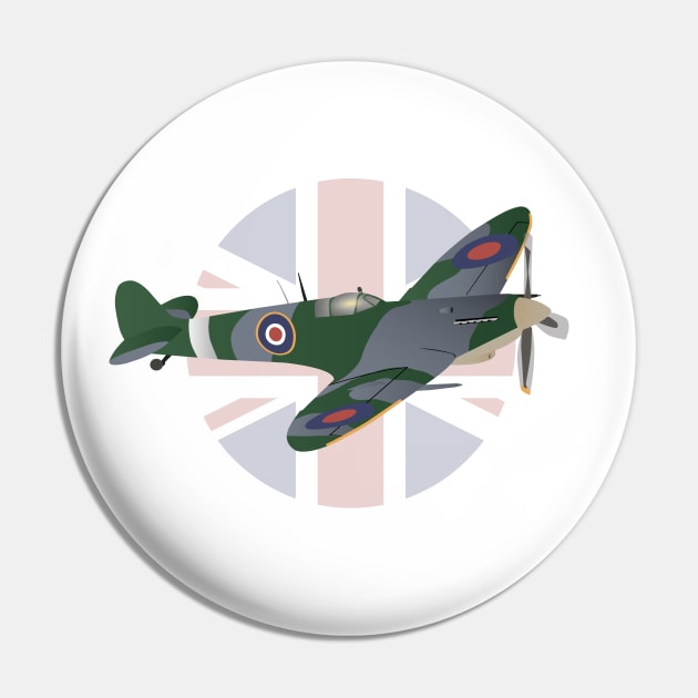 Supermarine Spitfire Fighter Aircraft with British Flag Pin by NorseTech