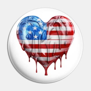 American Flag Dripping Heart #1 Pin
