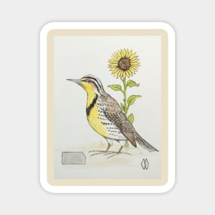 Kansas state bird & flower, the western meadowlark & sunflower Magnet