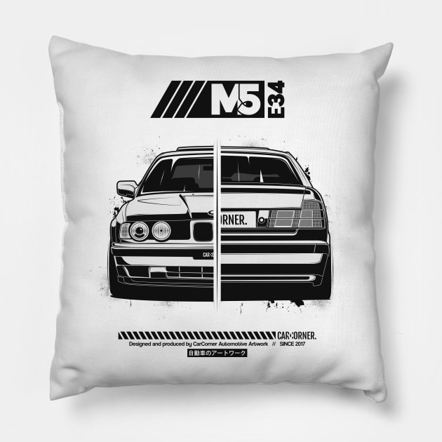 EDM - E34 M5 White BG - CarCorner Pillow by CarCorner - Automotive Artwork