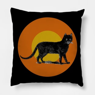 Halloween Black Cat, Signs and Sumbols - Black, Orange and Ochre Pillow