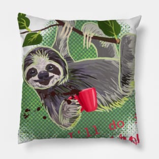 Sloth with coffee mug tropical pribt Pillow