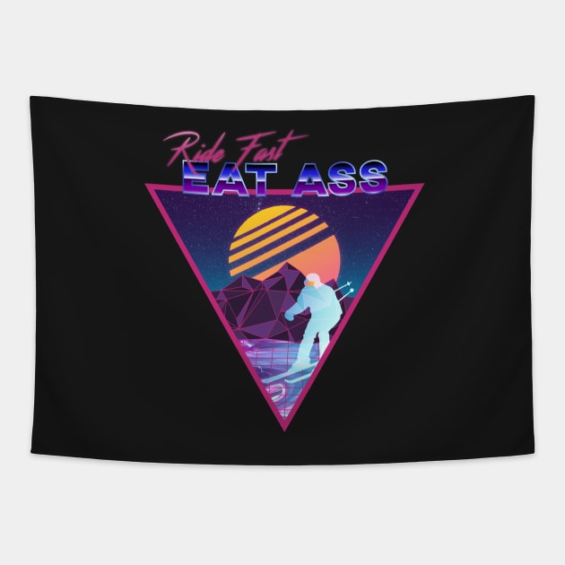 Retro Vaporwave Ski Mountain | Ride Fast Eat Ass | Shirts, Stickers, and More! Tapestry by KlehmInTime
