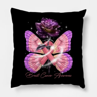 Butterfly Rose Breast Cancer Ribbon Awareness Pillow