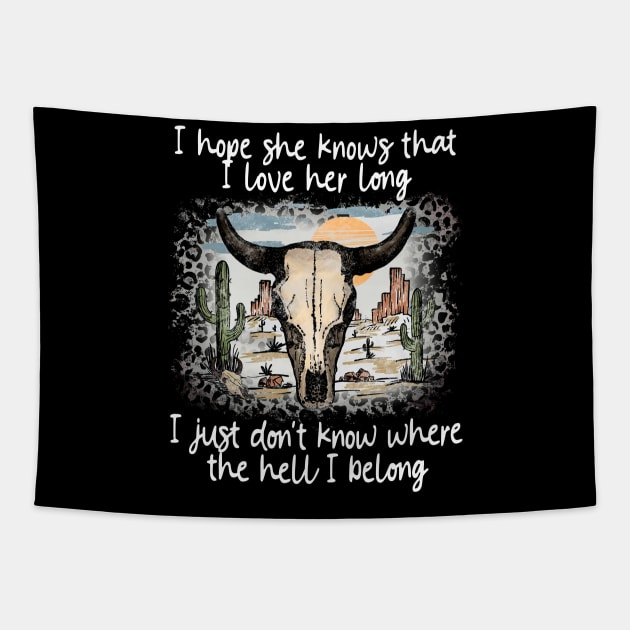 We're On The Borderline Dangerously Fine And Unforgiven Bull Skull Deserts Tapestry by KatelynnCold Brew