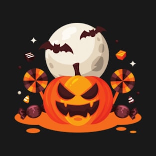 SCARY halloween pumpkin design candy cartoon digital print T-Shirt