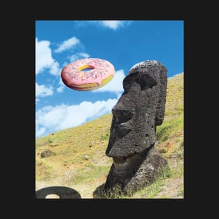 Easter island head with pink donut. T-Shirt