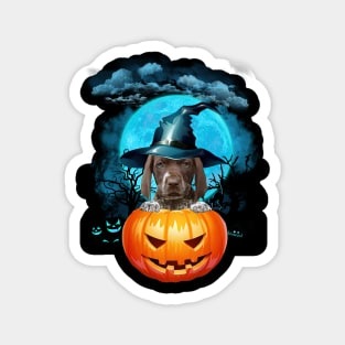 German Shorthaired Pointer Witch Hat Pumpkin And Blue Moon Magnet