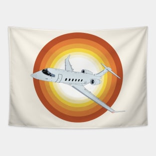 Bombardier Challenger 350 Jet Sunset Retro Aviation Design Tapestry