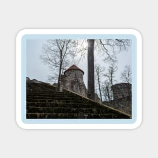 Ruins and stairs of medieval castle in Cesis, Latvia Magnet