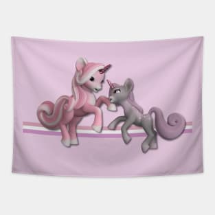 Pink Unicorn mom and Baby Tapestry