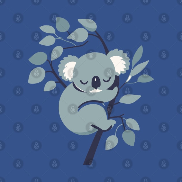 Cute koala bear sleeping on a tree, sleepyhead, kawaii style vector illustration, koala bear lover by Nora Liak