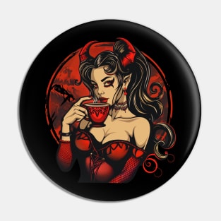 Caffeine Addict Evil Demon Girl Pin