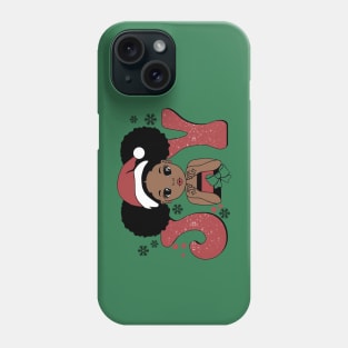 Black Girl Santa Hat Christmas Joy Phone Case