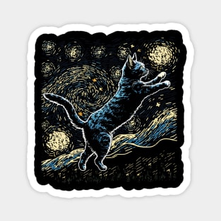 Starry Night Inspired Cat Gifts Funny Cat Magnet