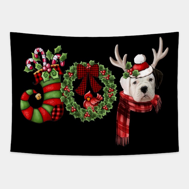 Christmas Joy Dwarf Stocking Reindeer White Boxer Tapestry by cogemma.art