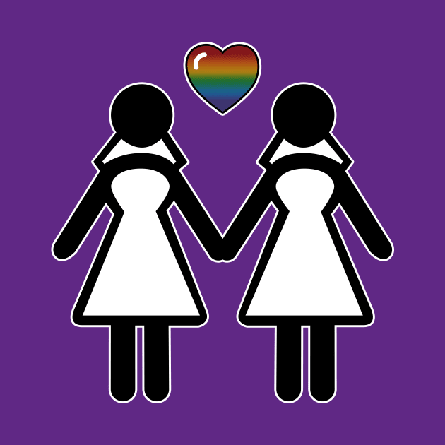 Lesbian Silhouette Brides with Rainbow Colored Pride Heart by LiveLoudGraphics