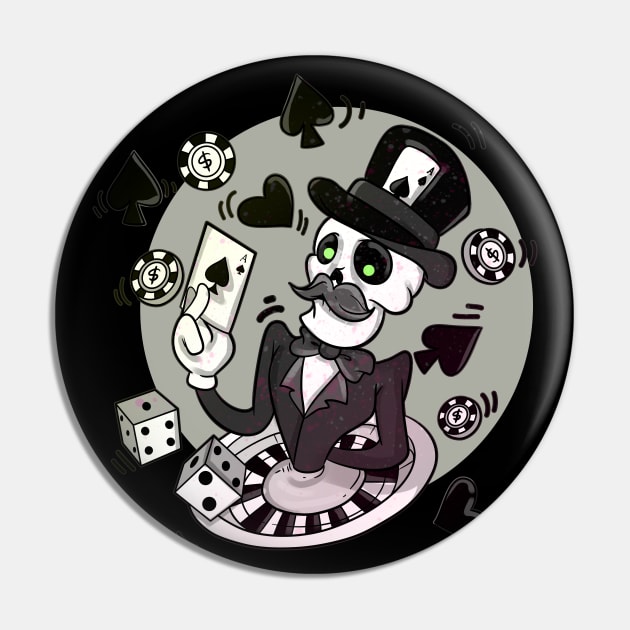 Casino Blackjack Dealing Poker Playing Skull Pin by Trendy Black Sheep