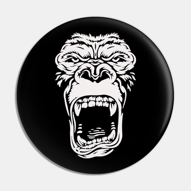 Wild Gorilla Face Minimal Black and White Pin by isstgeschichte