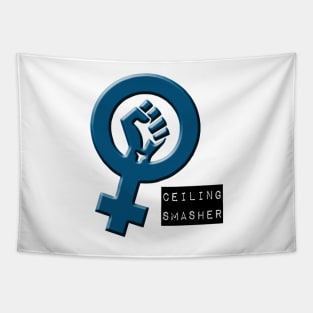 Feminist symbol CEILING SMASHER blue Tapestry