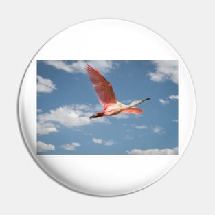 Roseate Spoonbill In Flight On A Beautiful Day Pin