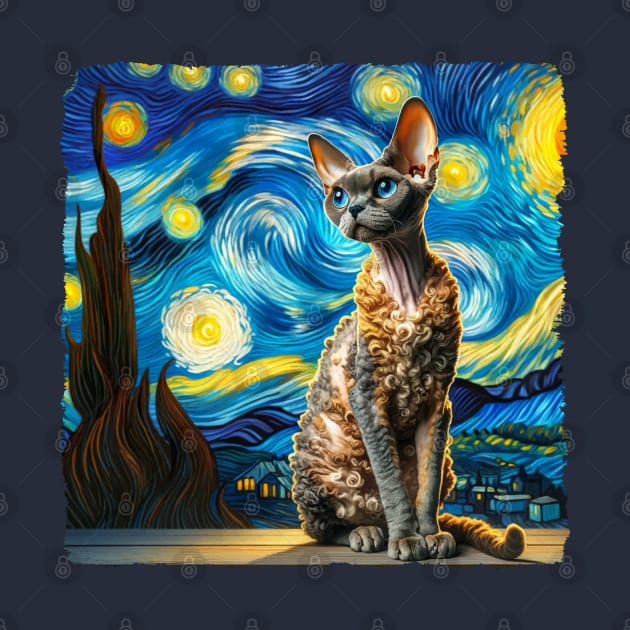 Devon Rex Starry Night Inspired - Artistic Cat by starry_night