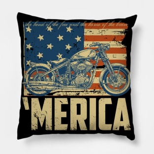 Biker shirt 'Merica American flag with motorcycle Pillow