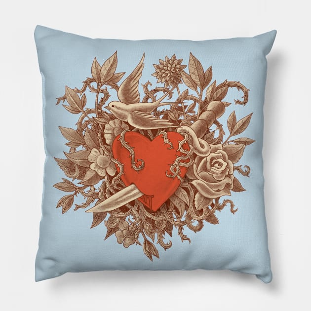 Heart of Thorns Pillow by Terry Fan