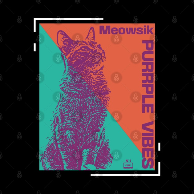 Retro Cover Meowsik Purrple Vibes - Entertainment cat art and music theme by Omise