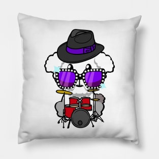 Funny furry dog is playing the drums Pillow