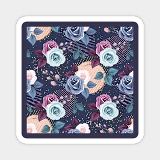 Modern abstract rose pattern navy blue background Magnet