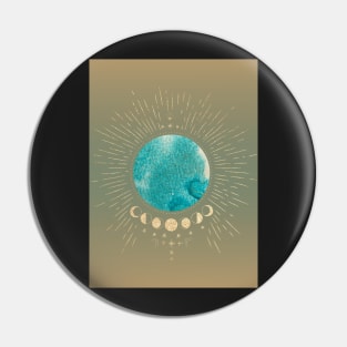 Gold and Blue Earth and Moon Cycle Graphic Pin