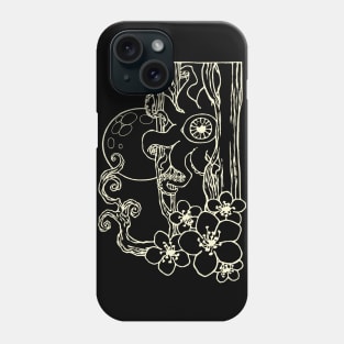 Full Moon Starfish Sakura Retro White Colored Line Art Phone Case