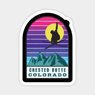 Ski Crested Butte Colorado Retro Sunset Magnet