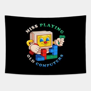 Miss playing old computer, old computer playing tetris Tapestry