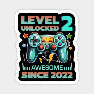 Level 2 Unlocked Awesome Since 2022 2nd b-day Gift For Boys Kids Toddlers Magnet