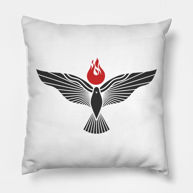 The dove and the flame of fire are symbols of God's Holy Spirit, peace and humility Pillow by Reformer