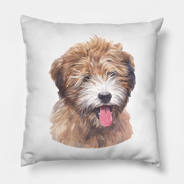 Tricolor Brindle Tibetan Terrier Watercolor Art Pillow by doglovershirts