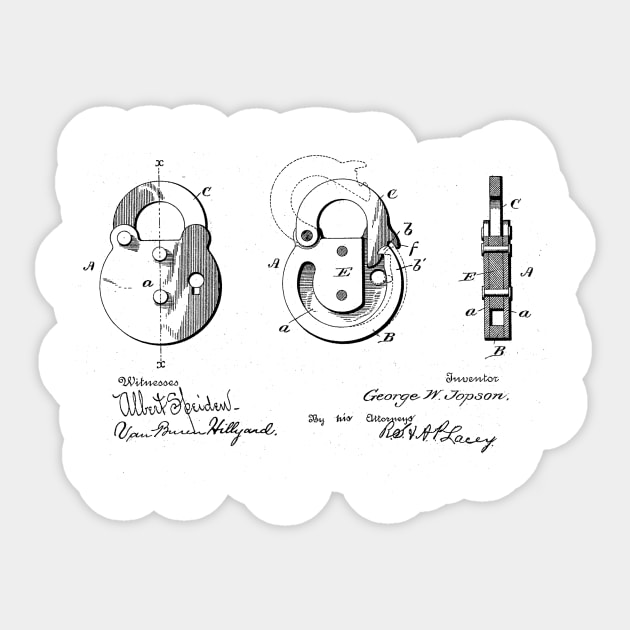 Padlock vintage patent drawing - Lock - Sticker