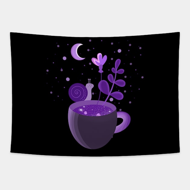 A purple snake in a mug Tapestry by Miruna Mares