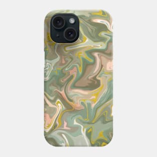 Desert Sage with Gold Silk Marble - Light Sage Green, Peach, and Off White Liquid Paint Pattern Phone Case