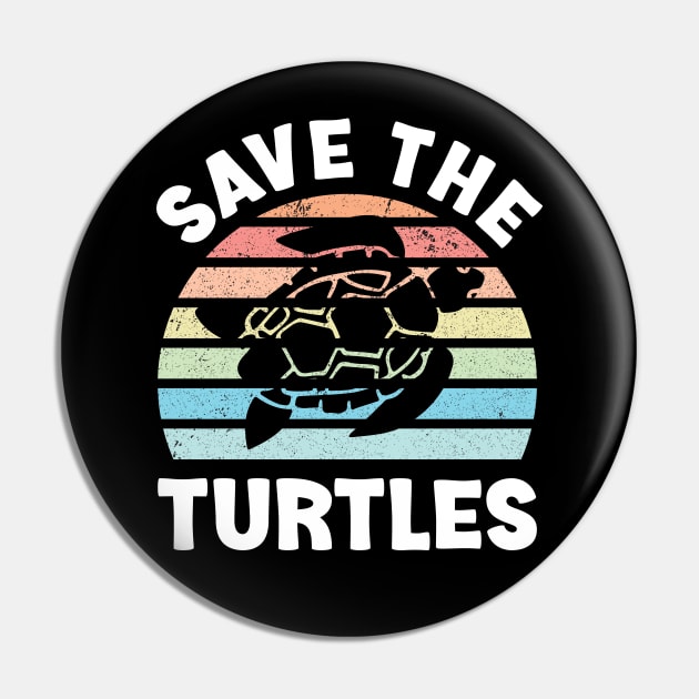 Save The Turtles Sea Turtle Retro Sunset Pin by Whimsical Frank