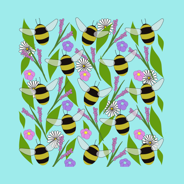 Bumble bee in wild flowers by designInk