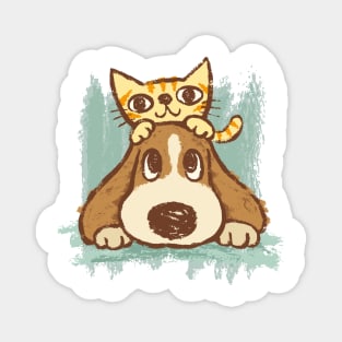 Sketch of kitten and dog Magnet