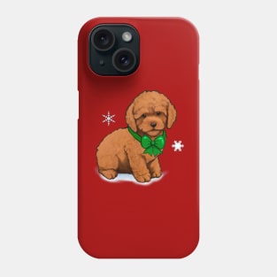 Apricot Poodle Puppy in Green Bow at Christmas Phone Case