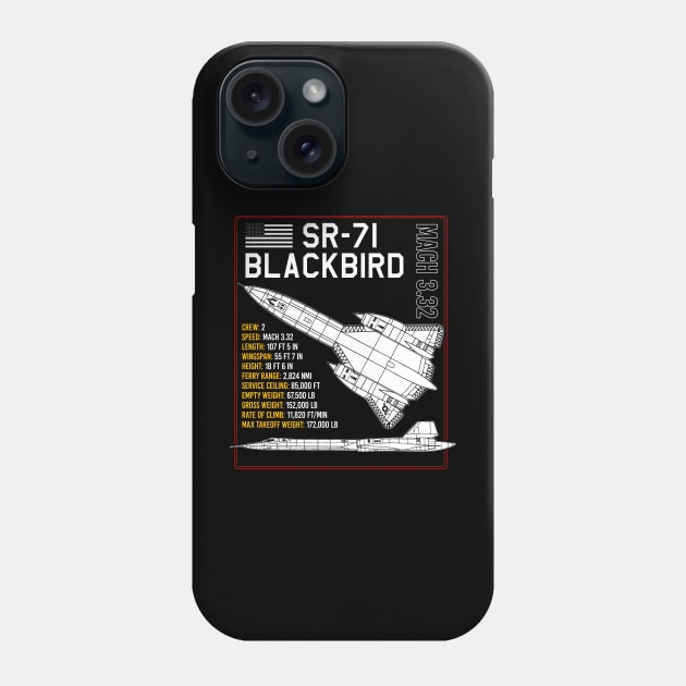 SR-71 Blackbird Blueprint US Spy Plane Aircraft Plane Airplane Phone Case by BeesTeez