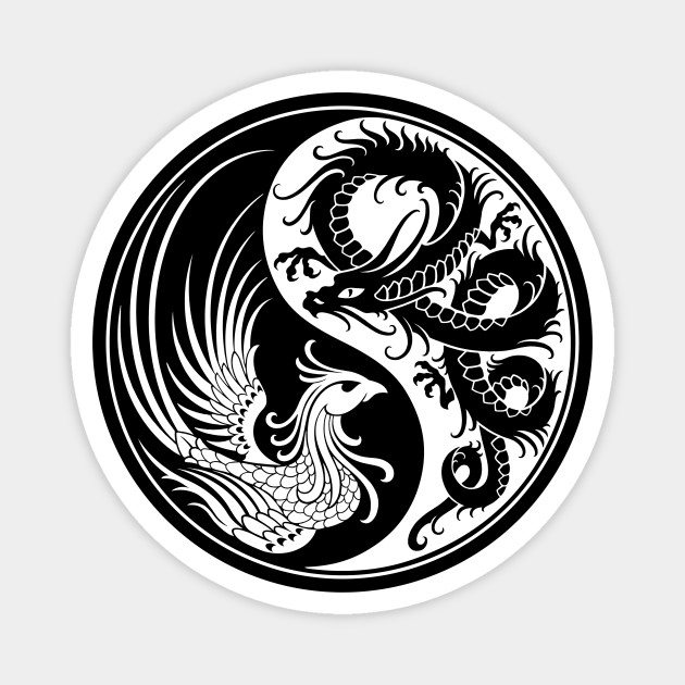 White And Black Dragon Phoenix Yin Yang Yin Yang Magnet Teepublic Uk