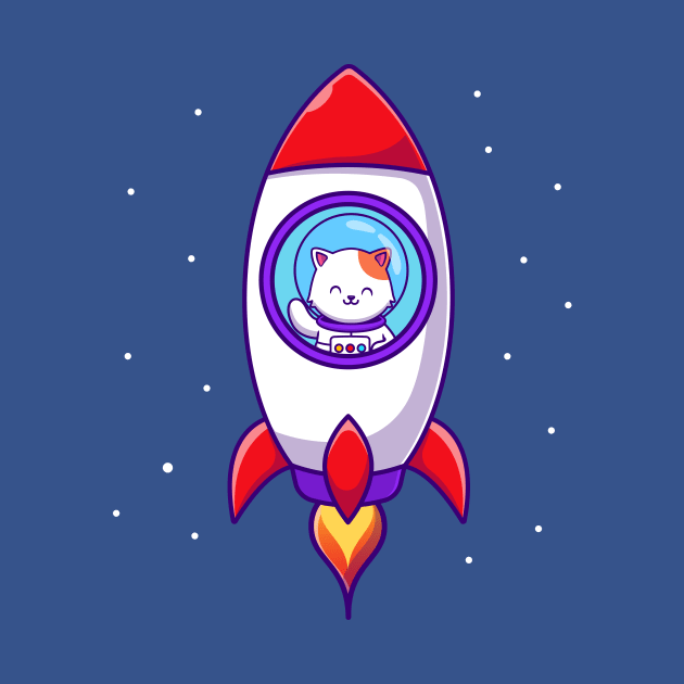 Cute Astronaut Cat Flying In Rocket Cartoon by Catalyst Labs