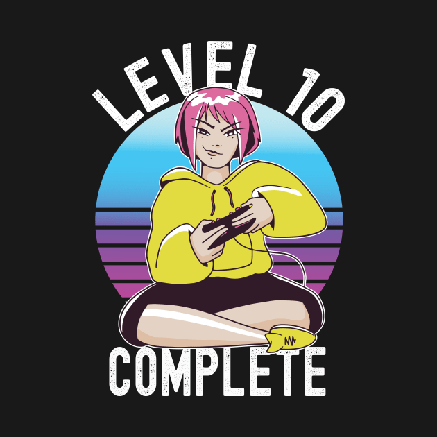 Level 10 Complete Girls Loves Anime Gamer 10th Birthday Girl by Ramadangonim