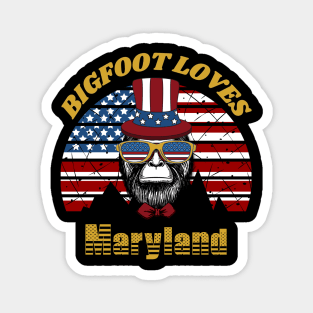 Bigfoot loves America and Maryland Magnet